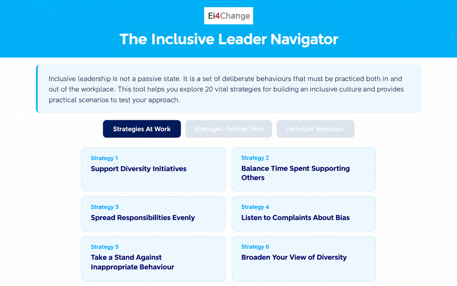 Interactive preview of The Inclusive Leader Navigator showcasing practical workplace diversity and leadership strategies